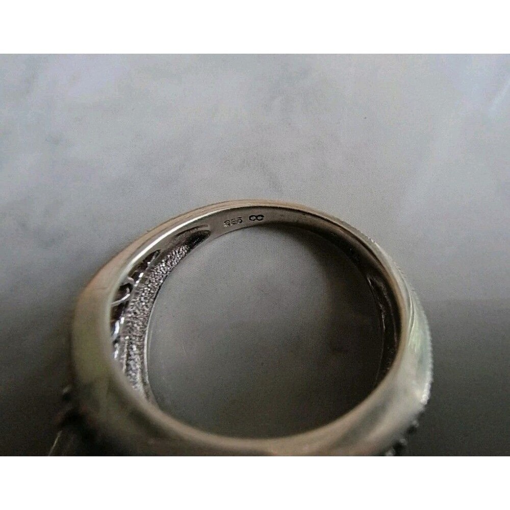Women's Sterling Silver, Emerald, And CZ Diamond Flower Ring Signed CC Size 7 - Picture 5 of 12